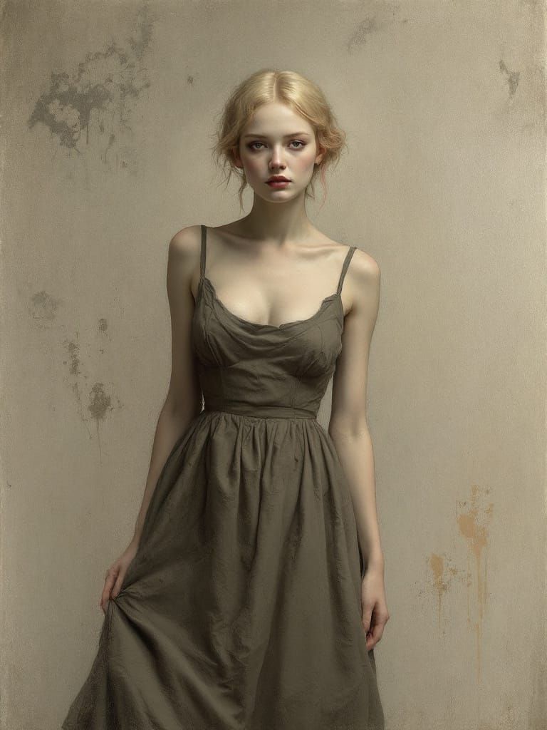 Blond Pin-Up Woman in Still American Regionalist Style