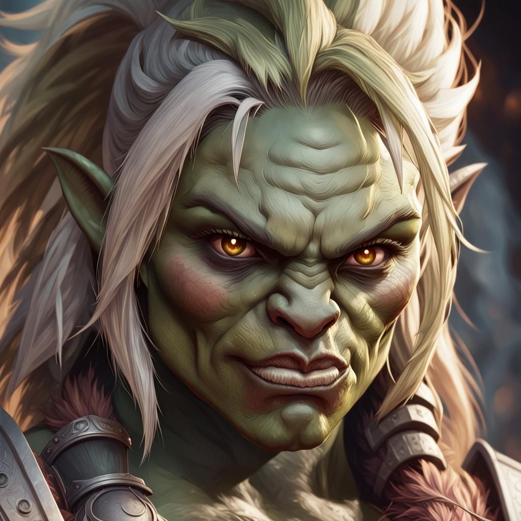 Super Saiyan Female Orc Portrait in Digital Art Style