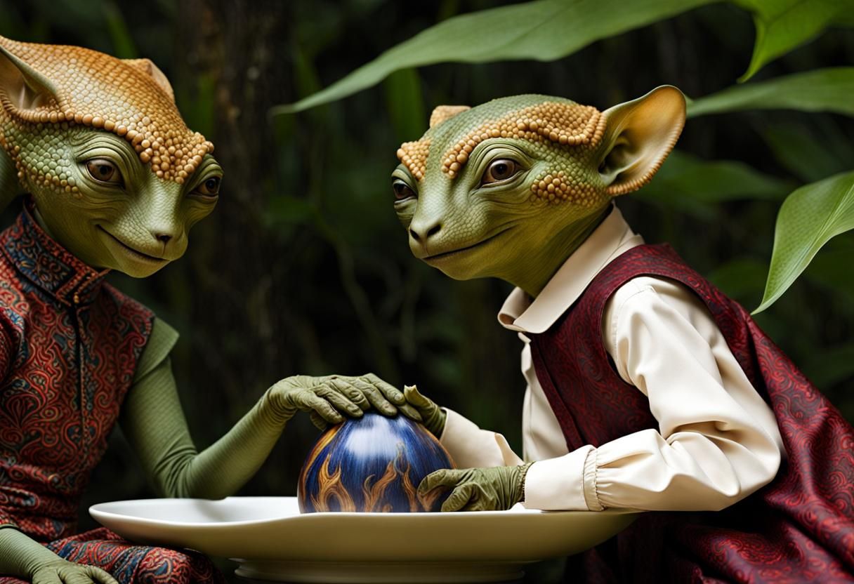 Surreal Alien Restaurant Celebration: Hyperrealistic Masterp...