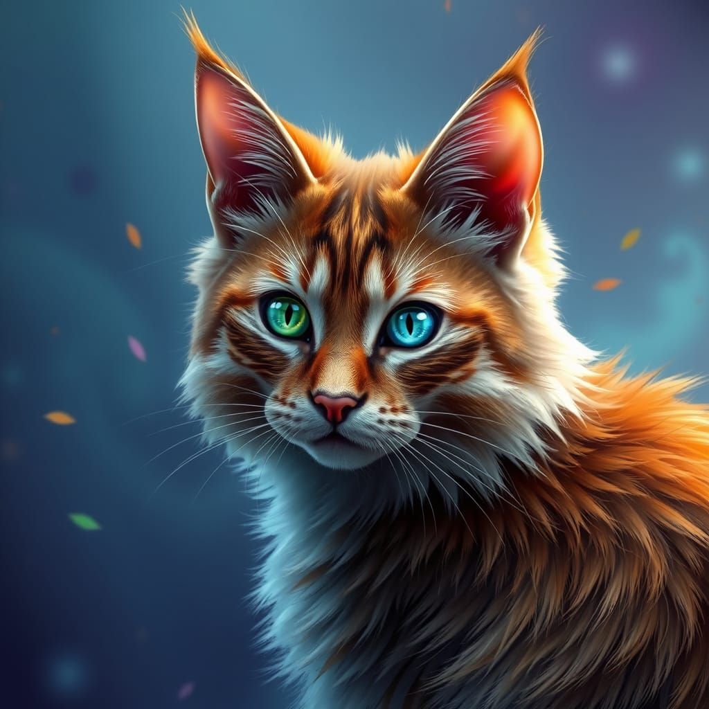 Beautiful portrait of a multi-colored eyes Maine Coone