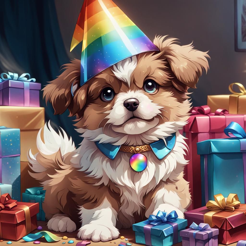 Adorable Puppy Celebrates with Colorful Gifts
