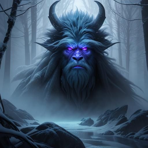 Mystical Yeti in Dark Fantasy Forest Concept Art