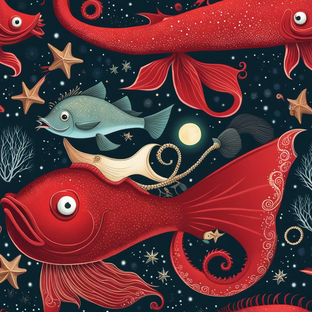 Anglerfish and Seahorses Pull Santa's Sleigh