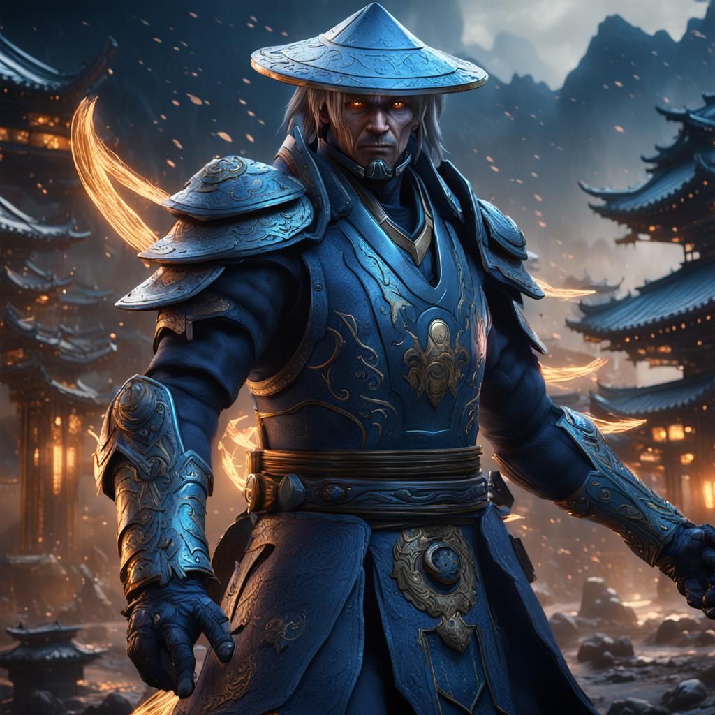 Detailed Matte Painting of Raiden in Fantasy Art Style