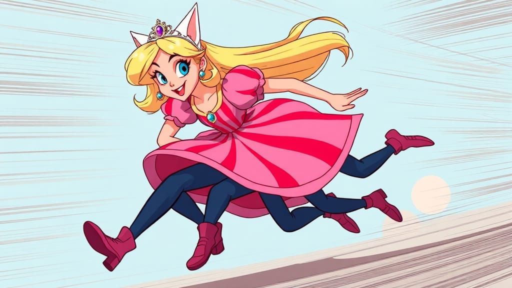 Cartoon Princess Runs Fast in Art Nouveau Style