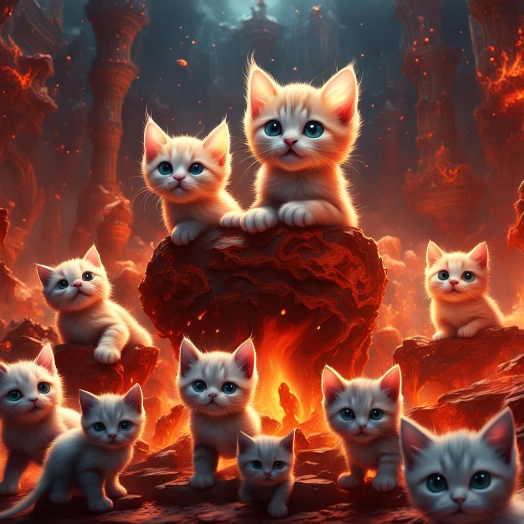 Cute Kittens Ruling Hell: Fantasy Concept Art