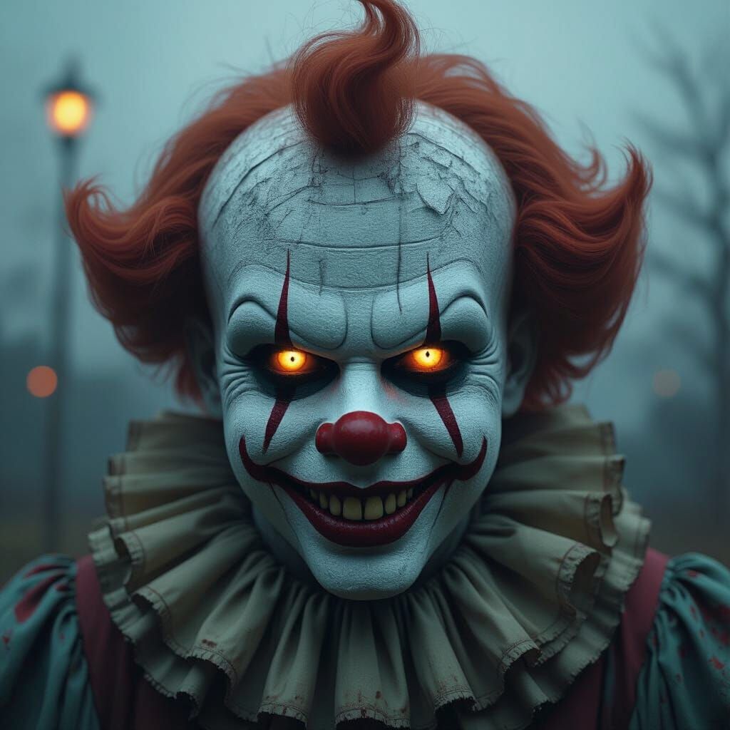 Creepy Carnival Clown Face in Digital Art Style