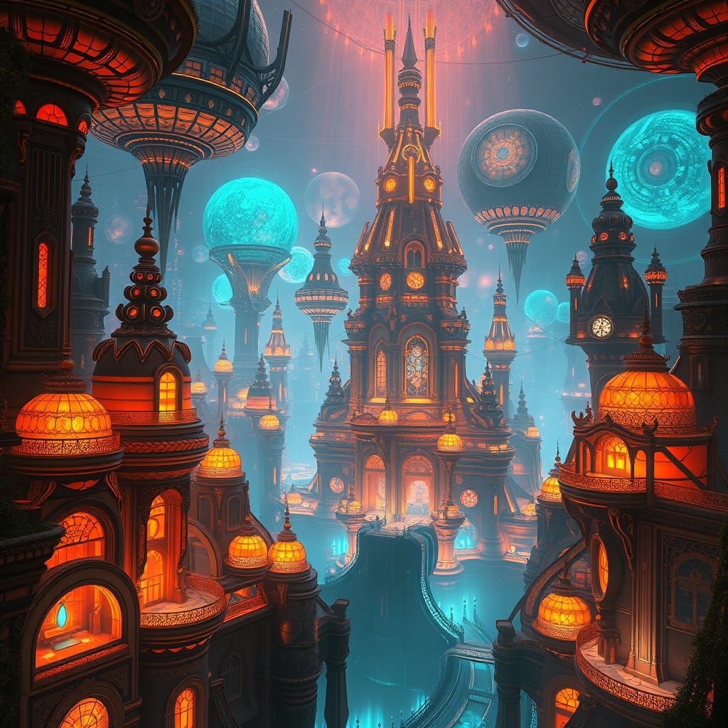 Surreal Cityscape in Vibrant, Dynamic Lighting