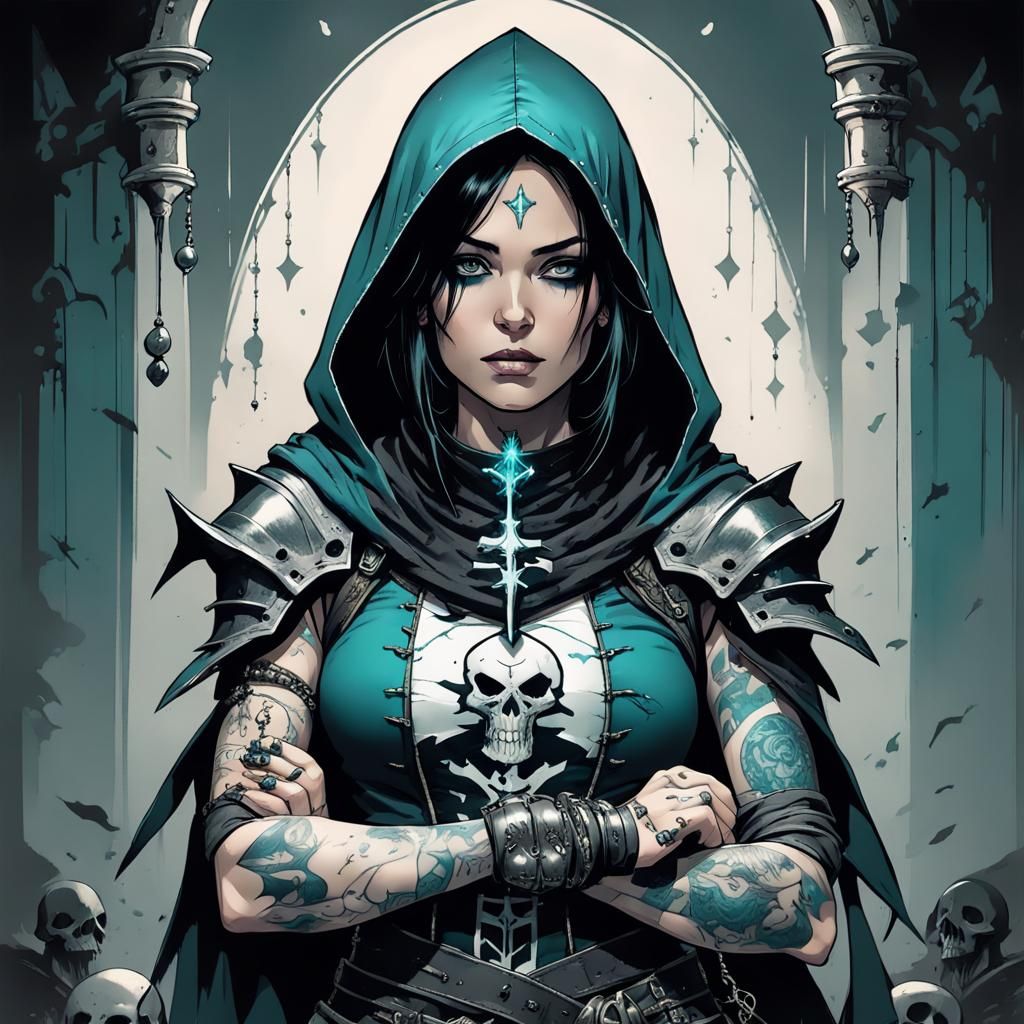 Gothic Female Cleric in Comic Book Art Style