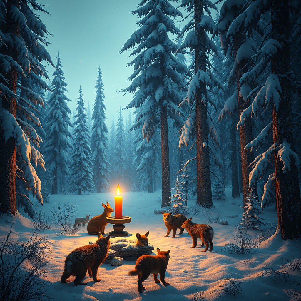 Winter Forest Candlelit Refuge: A Matte Painting