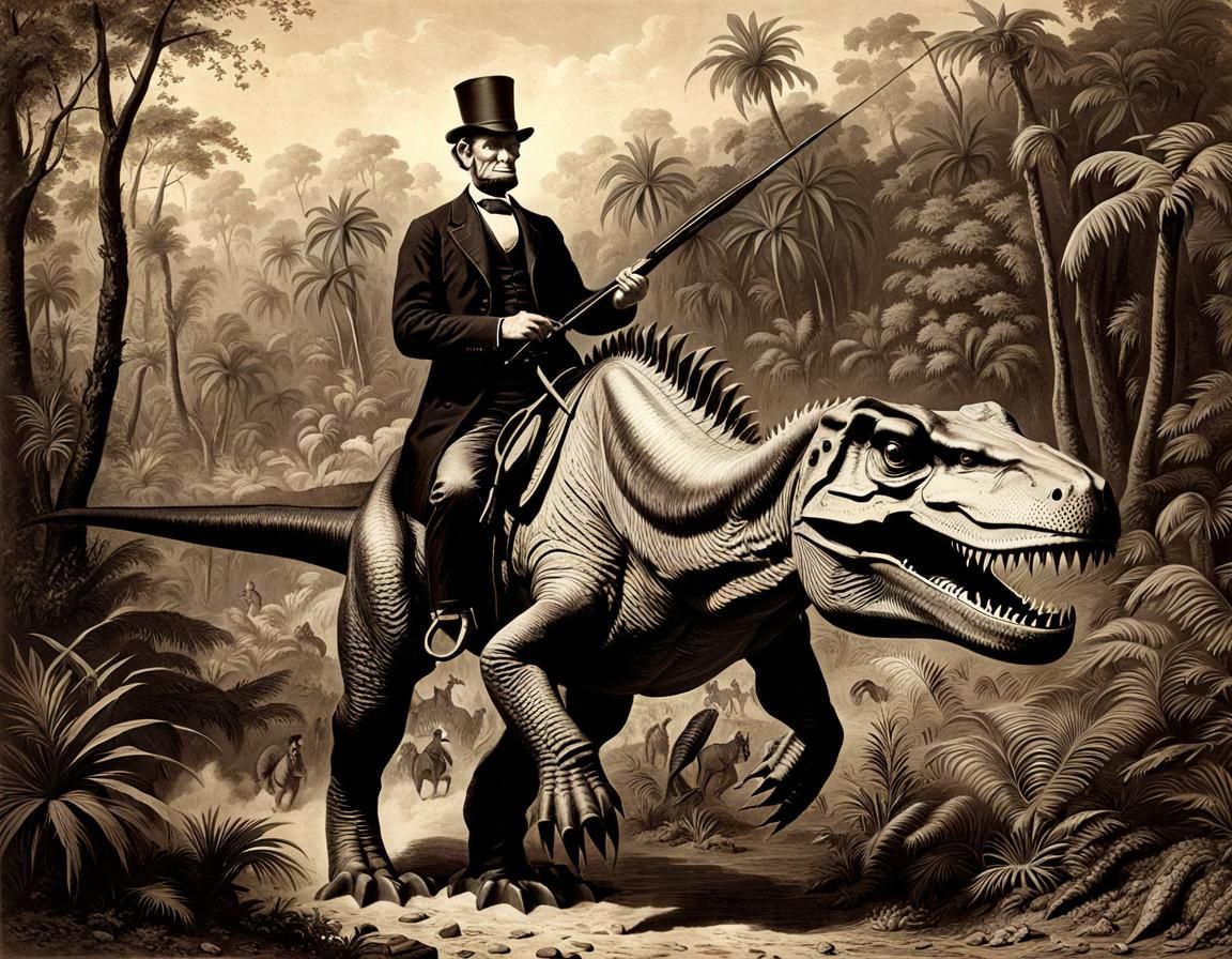 Abraham Lincoln Rides a T-Rex: 1800s Photo