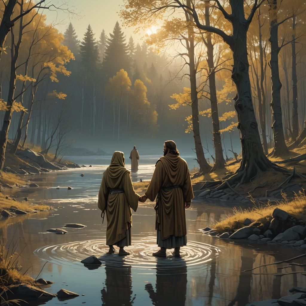 Holy Family Portrait in Metallic Gold, Fantasy Realism