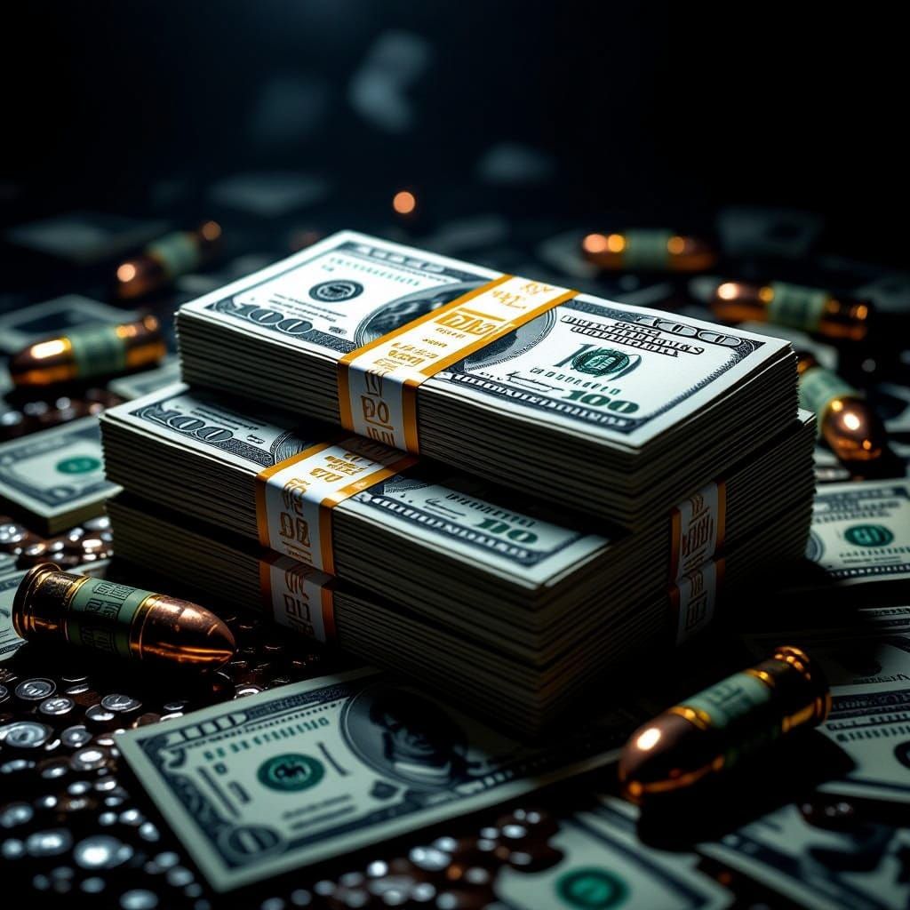 Dramatic Stacks of Money Surrounded by G2 R.I.P. Rounds