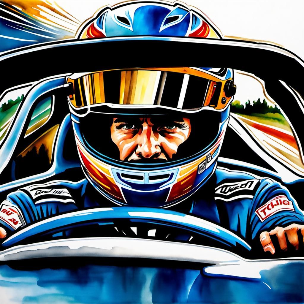 Formula 1 Driver Portrait in Alcohol Ink Style