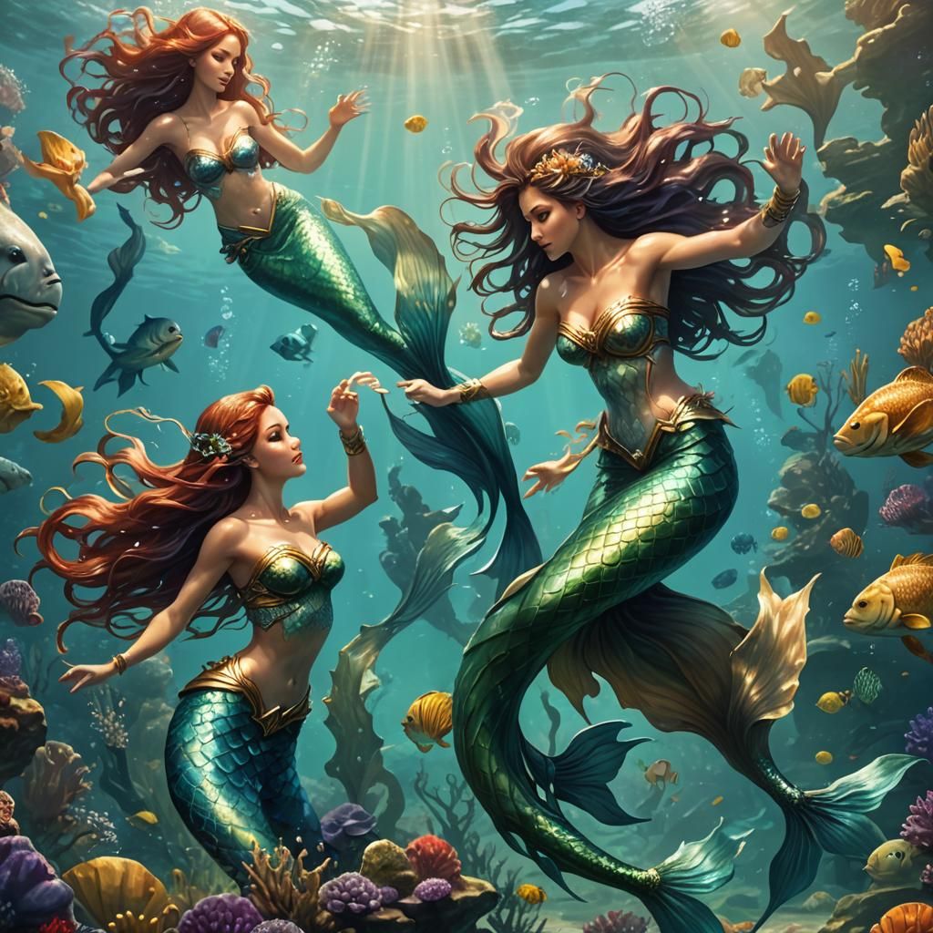 Majestic Underwater Mermaids Sparring