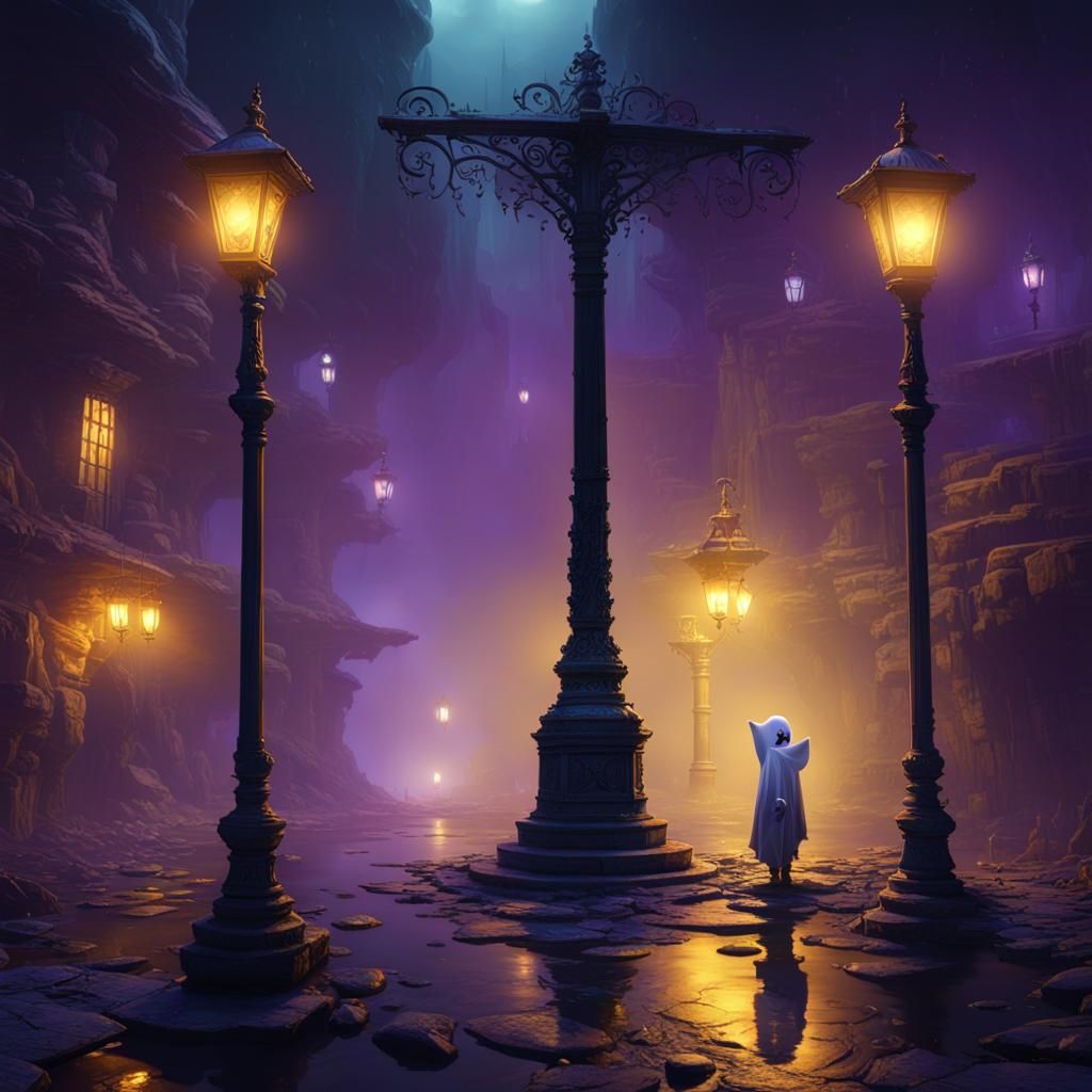 Ghost Boy in Dark Abyss: Dark Fantasy Art