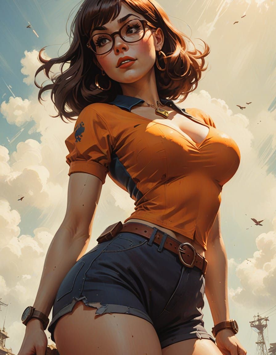 Sultry Pinup Velma in Oil Painting