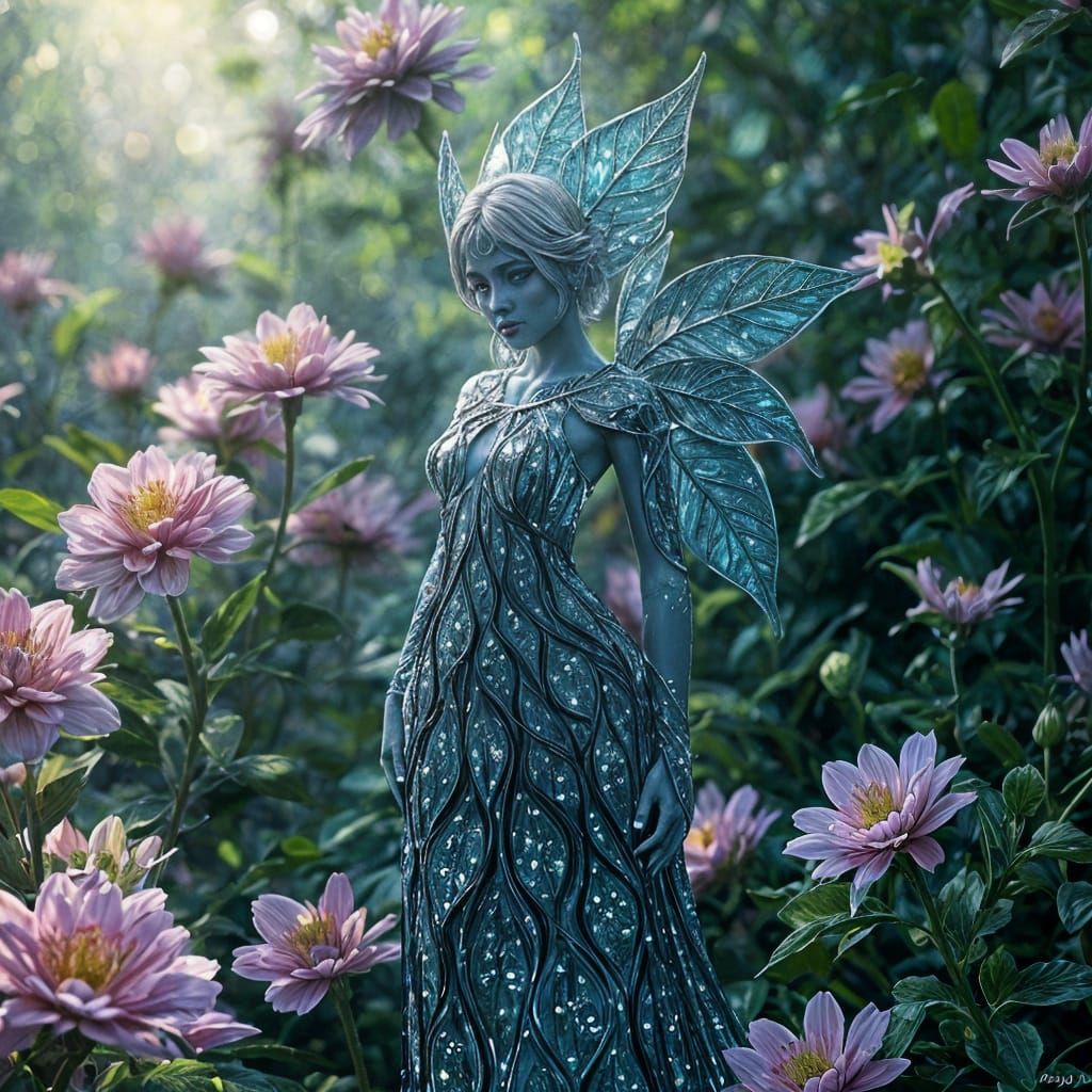 Glass Dryad Fantasy Portrait in Iridescent Stardust Garden