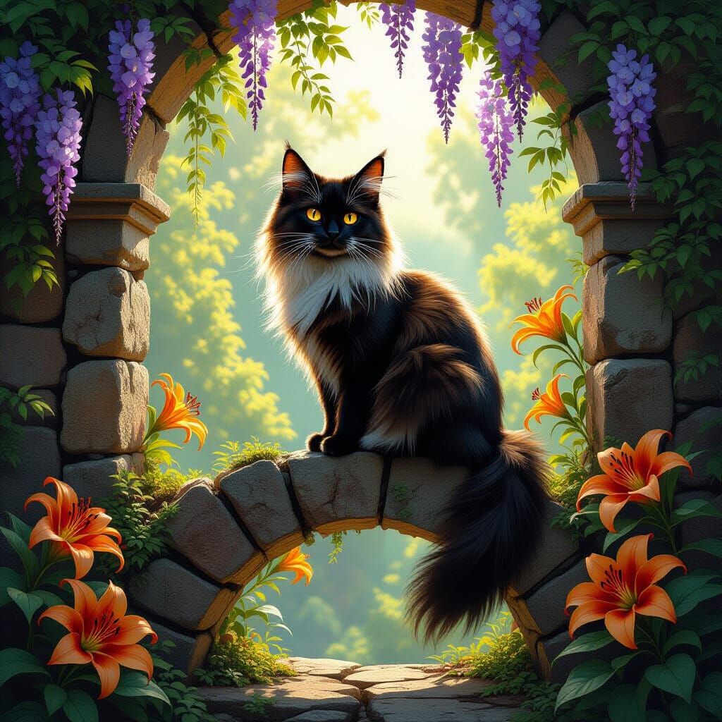Sorian Cat in Overgrown Garden, Matte Painting