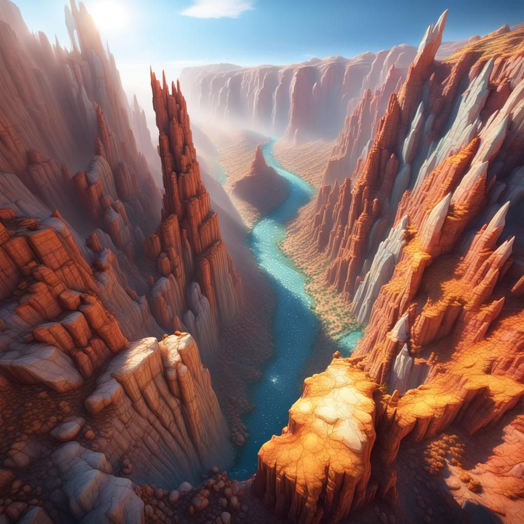 Crystal Canyon Bird's-Eye View in Digital Art Style