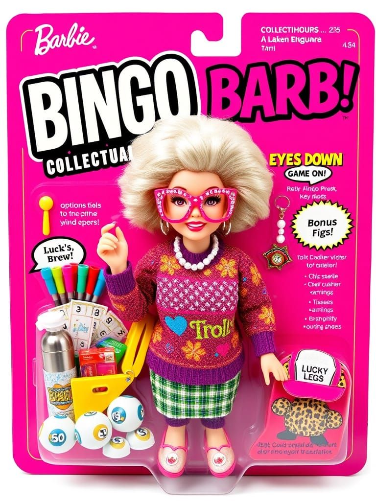 Retro-Style BINGO BARB Action Figure Package in Vibrant Colo...