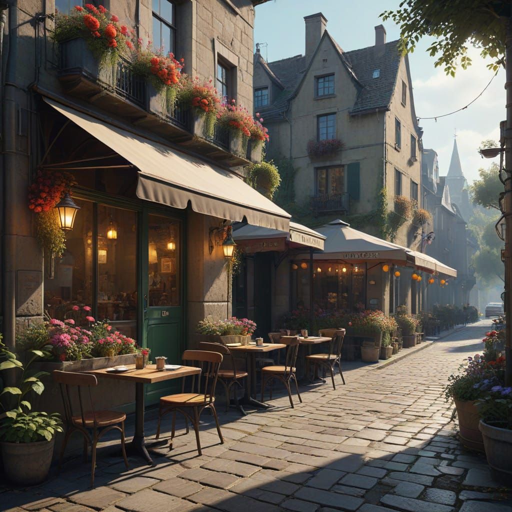 Elegant Renaissance Alleyway Scene with Floral Accents