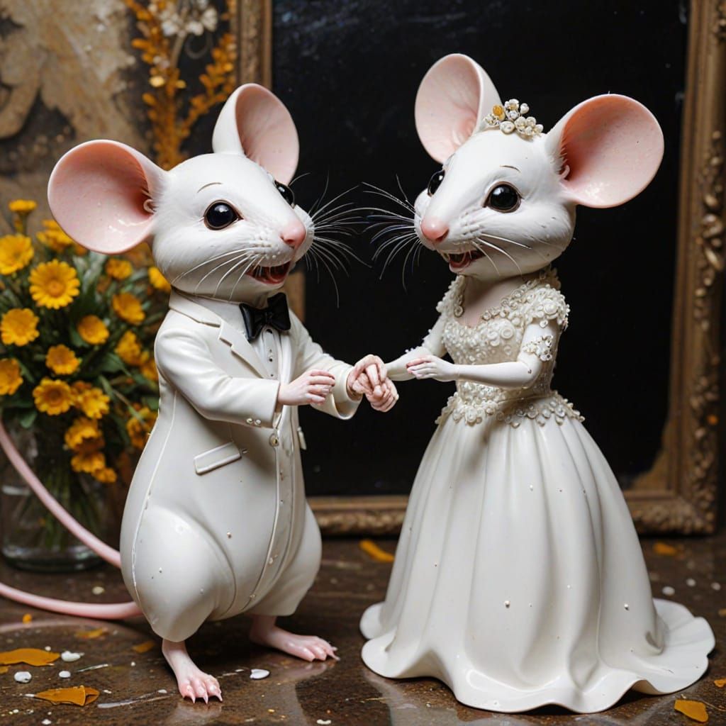 Mice Wedding in Airbrush Abstract Renaissance Style