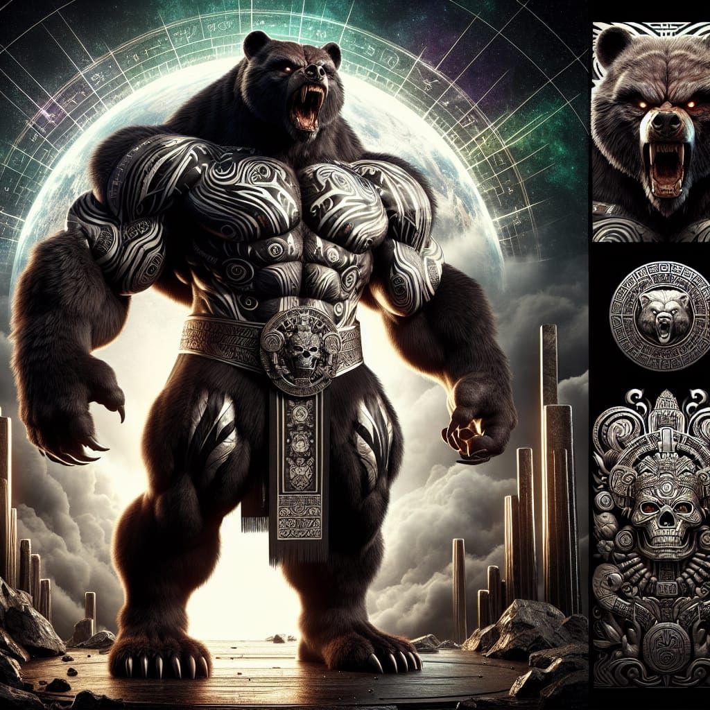 Colossal Werebear with Mayan Tattoos in Fantasy Art