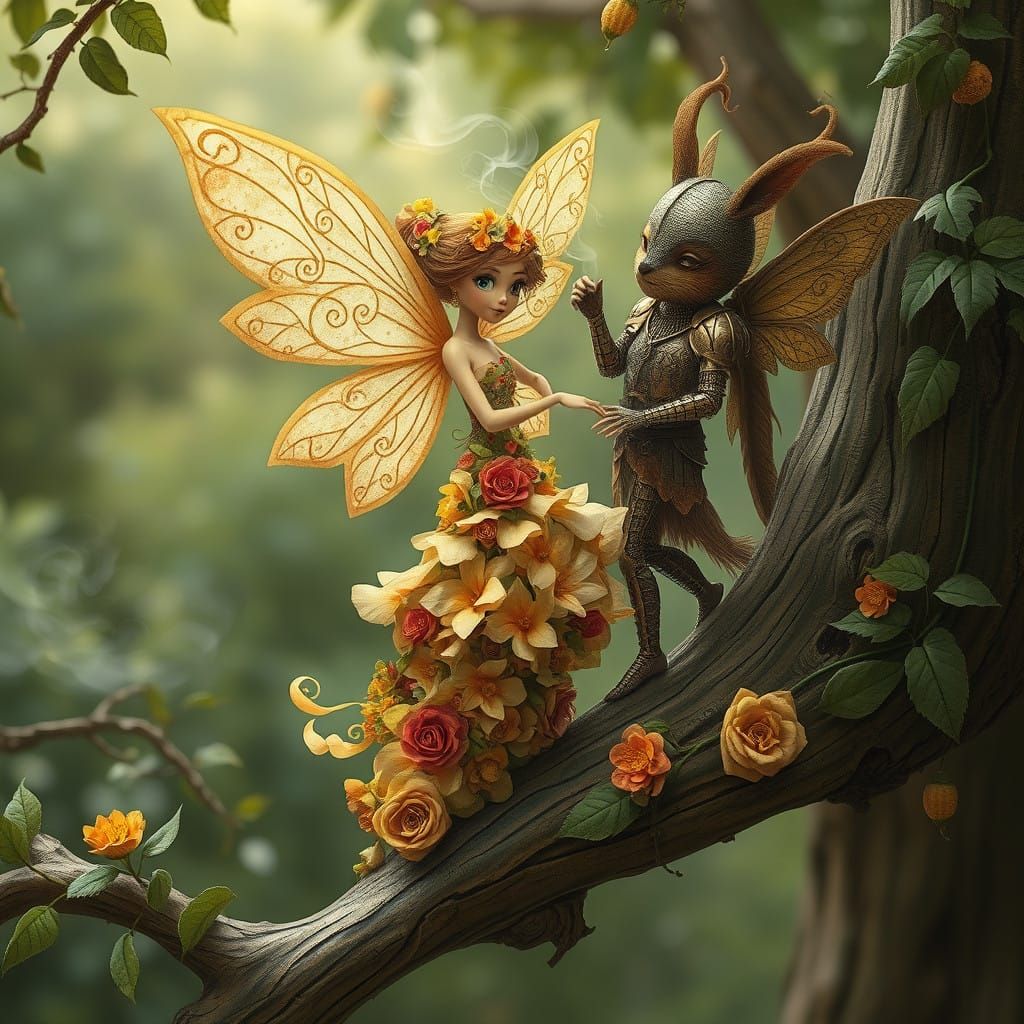 Enchanted Fairy Dances with Noble Knight in Dreamlike, Vinta...