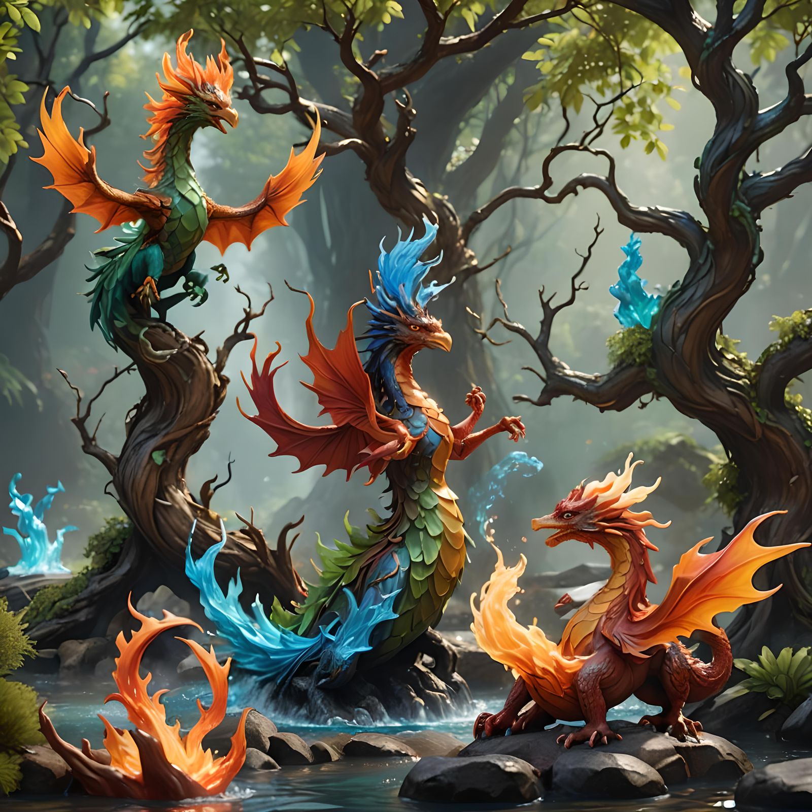 Enameled Glass Figurines of the Four Elements