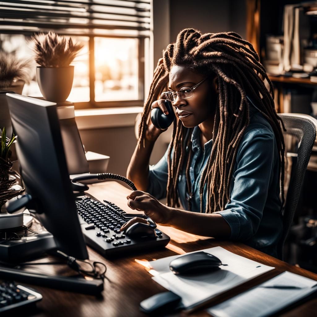 African American Woman Working at Home, Hyperrealistic HDR P...