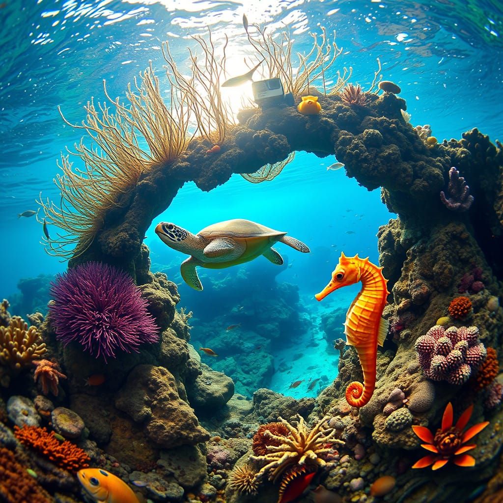 Underwater Self Portrait with Vibrant Marine Life in Photore...