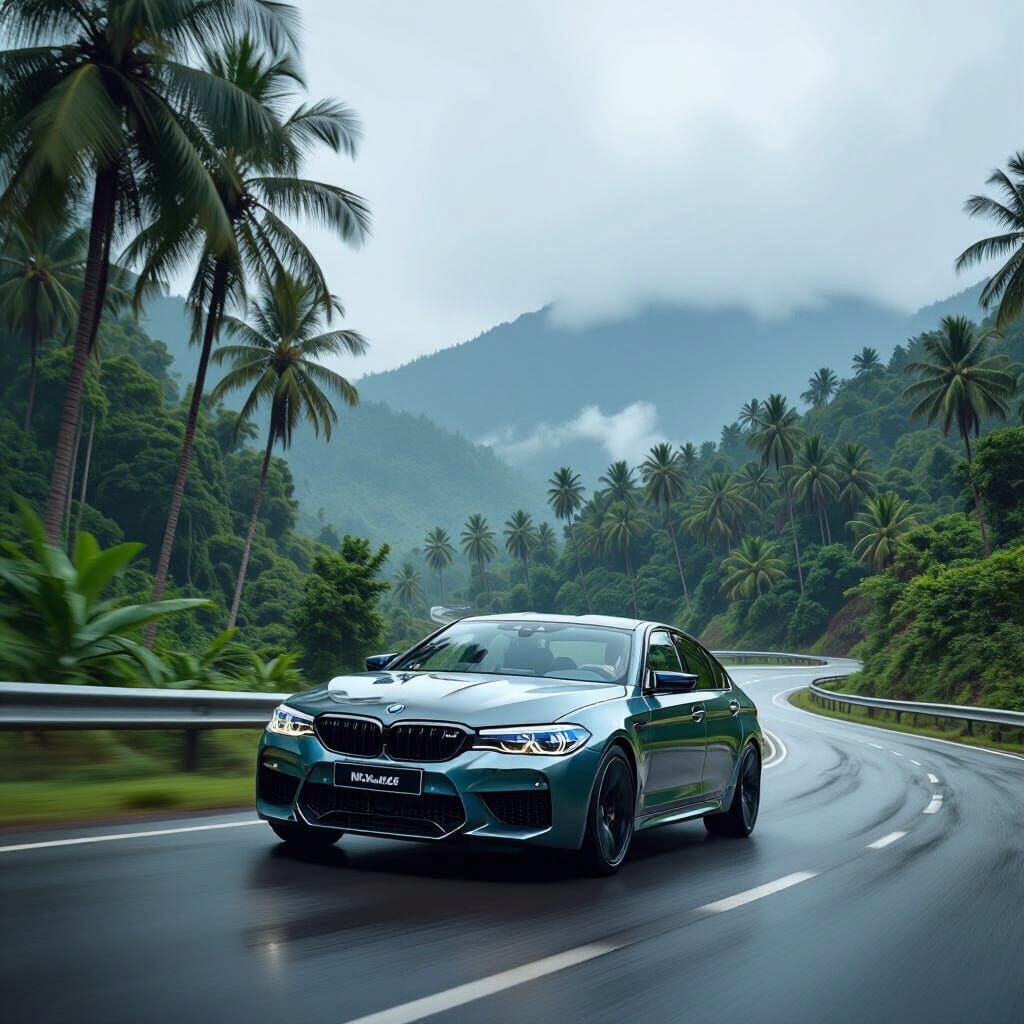BMW M5 Speeds Through Lush Kerala Landscapes