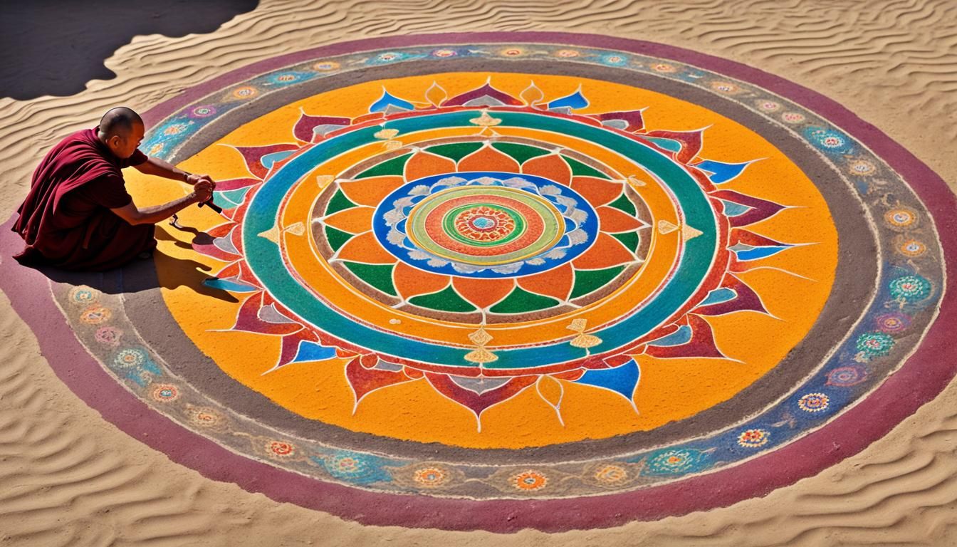 Tibetan Monk Creates Sand Mandala: Vivid Photography