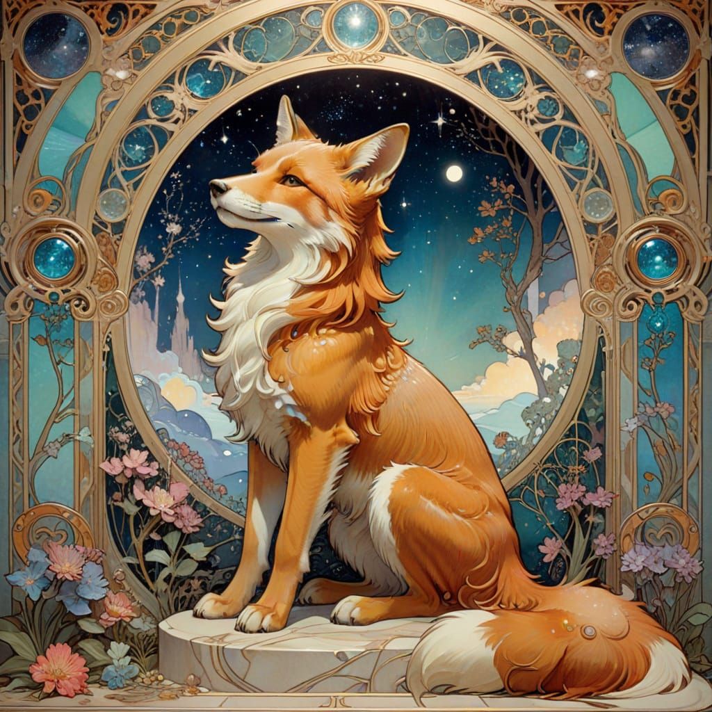 Celestial Fox in Art Nouveau Altar Scene