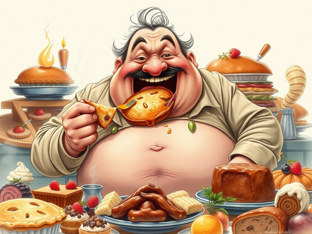 Jovial Gentleman's Epicurean Delight in Watercolor Style