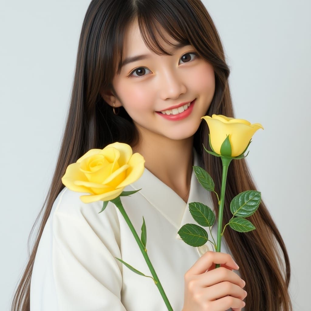 Japanese Girl with Glass Rose: AI Portrait