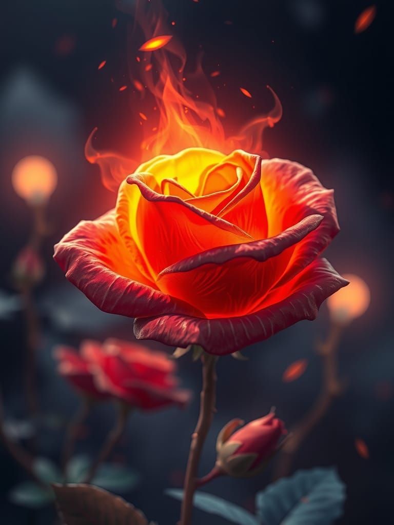 Burning Orange Rose Digital Illustration