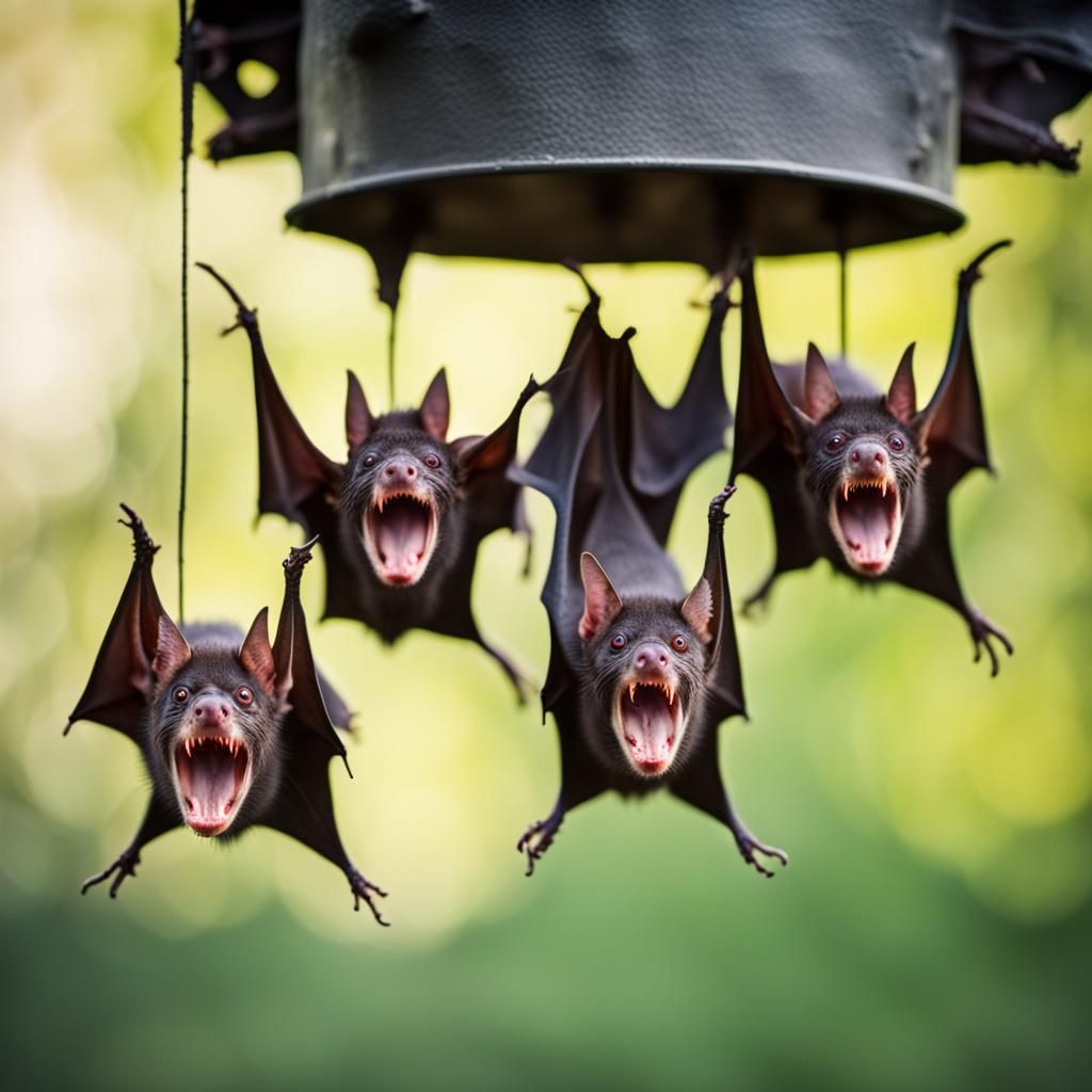 Vampire Bats Hanging Upside Down: Sharp Focus Photo