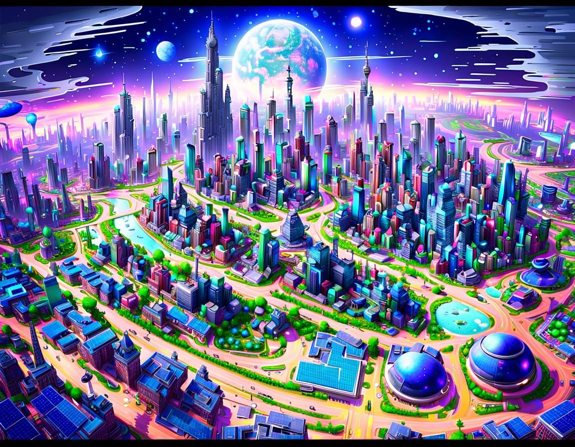 Solar Punk Metropolis in Vibrant Bloom