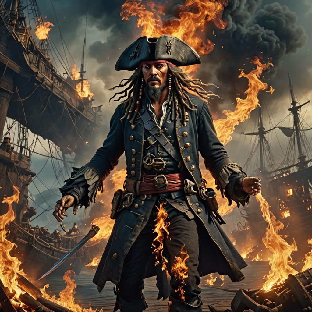 Fiery Pirate Captain With Magic Powers, Digital Art