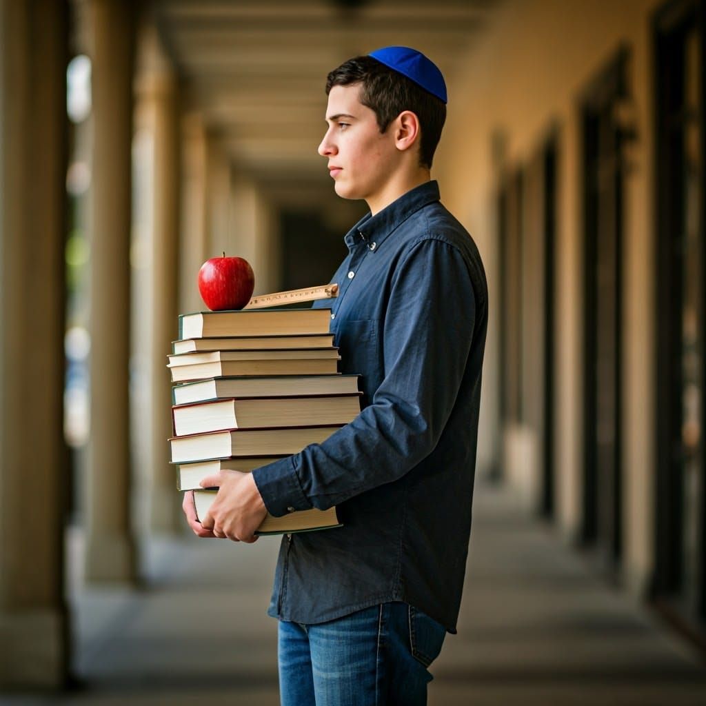 Contemplative Student with Books in Natural Light