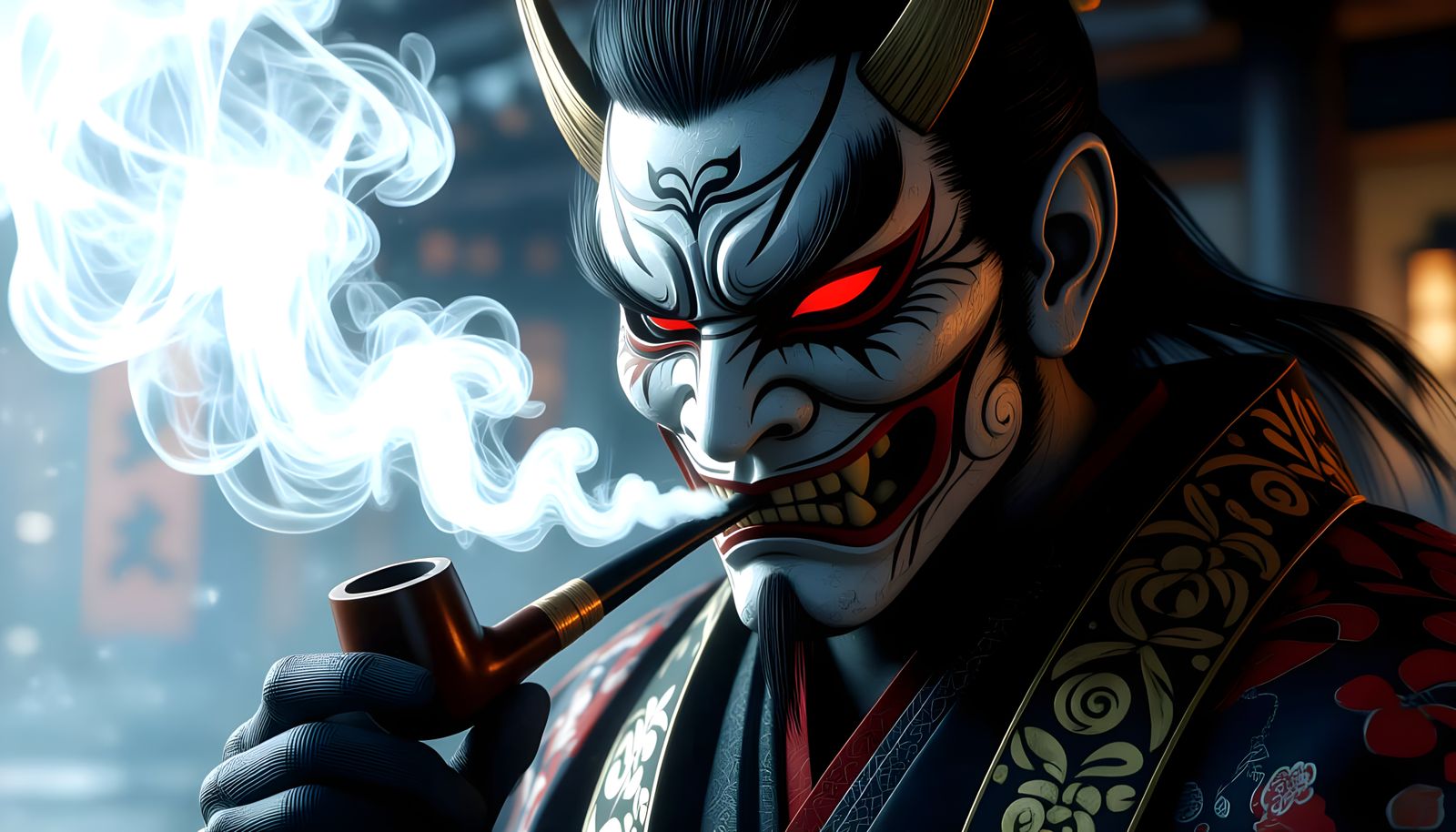Japanese Demon Smoking Pipe in Dark Fantasy Style