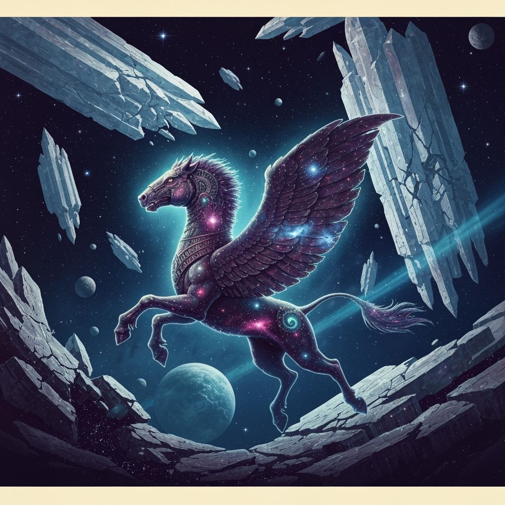 Cosmic Hippogriff in Deep Space - Vintage Sci-Fi Poster Styl...