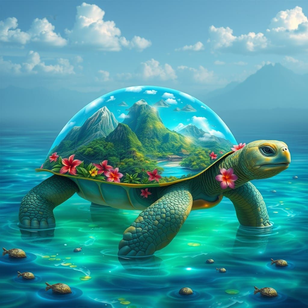 Crystal Shell Tortoise with Island Ecosystem