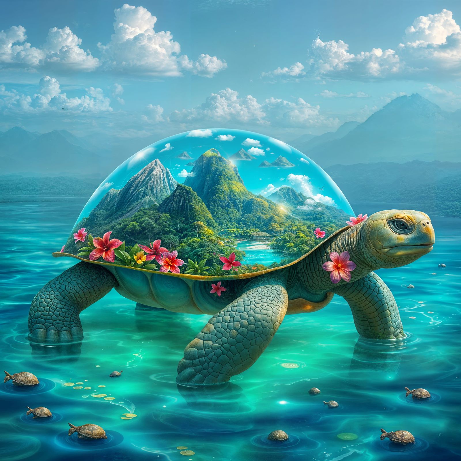 Crystal Shell Tortoise with Island Ecosystem