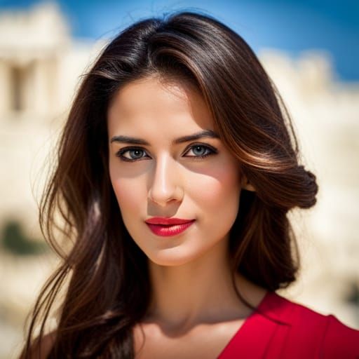 Young Woman Visits Acropolis on Summer Day