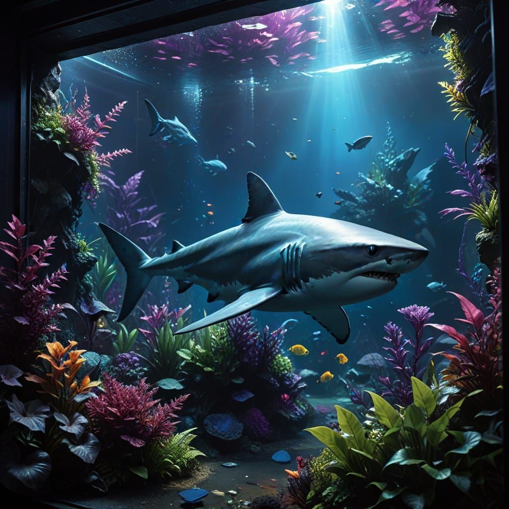 Shark in Wall Aquarium: Comic Book Art