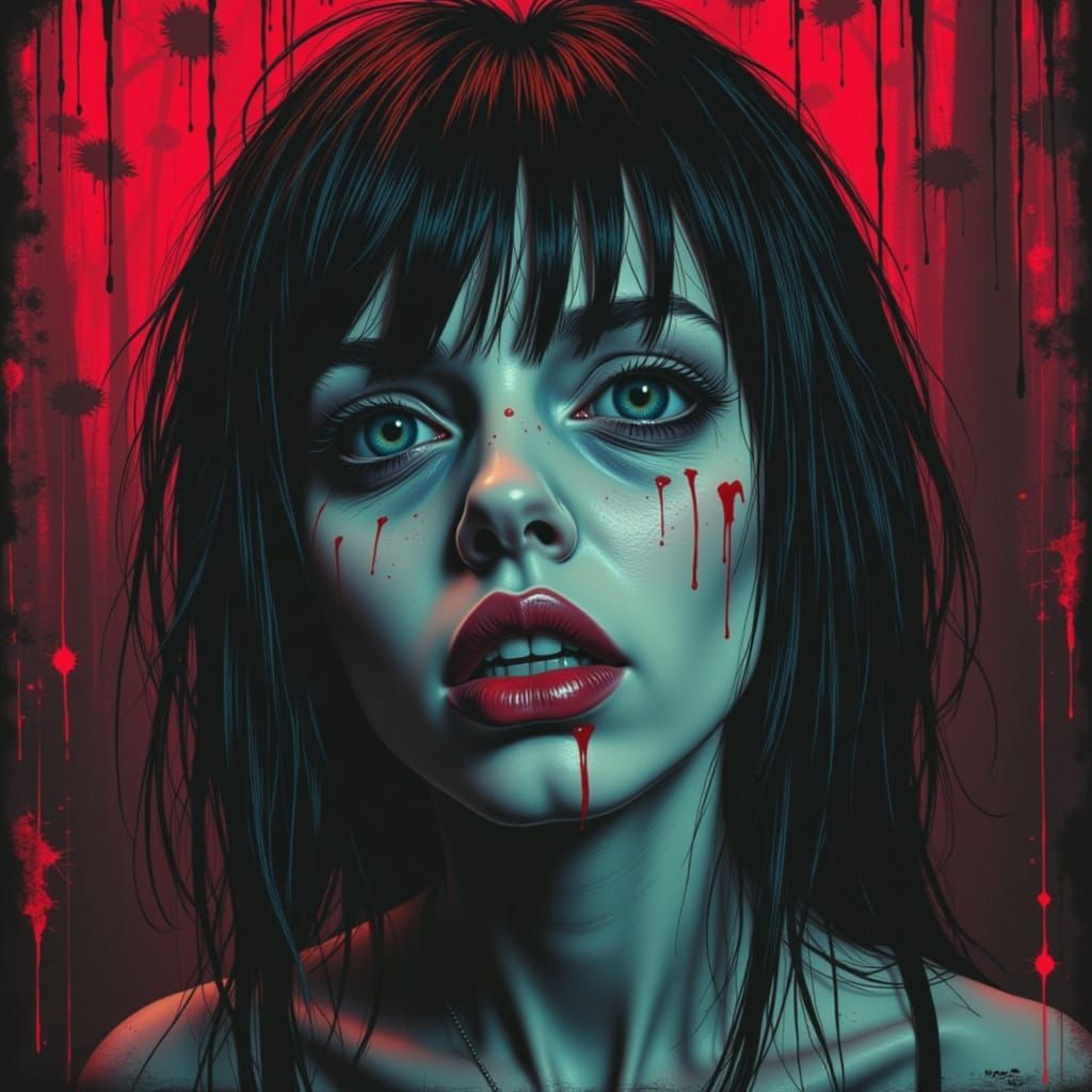 Smudged Painting of a Cursed Woman in Horror Style