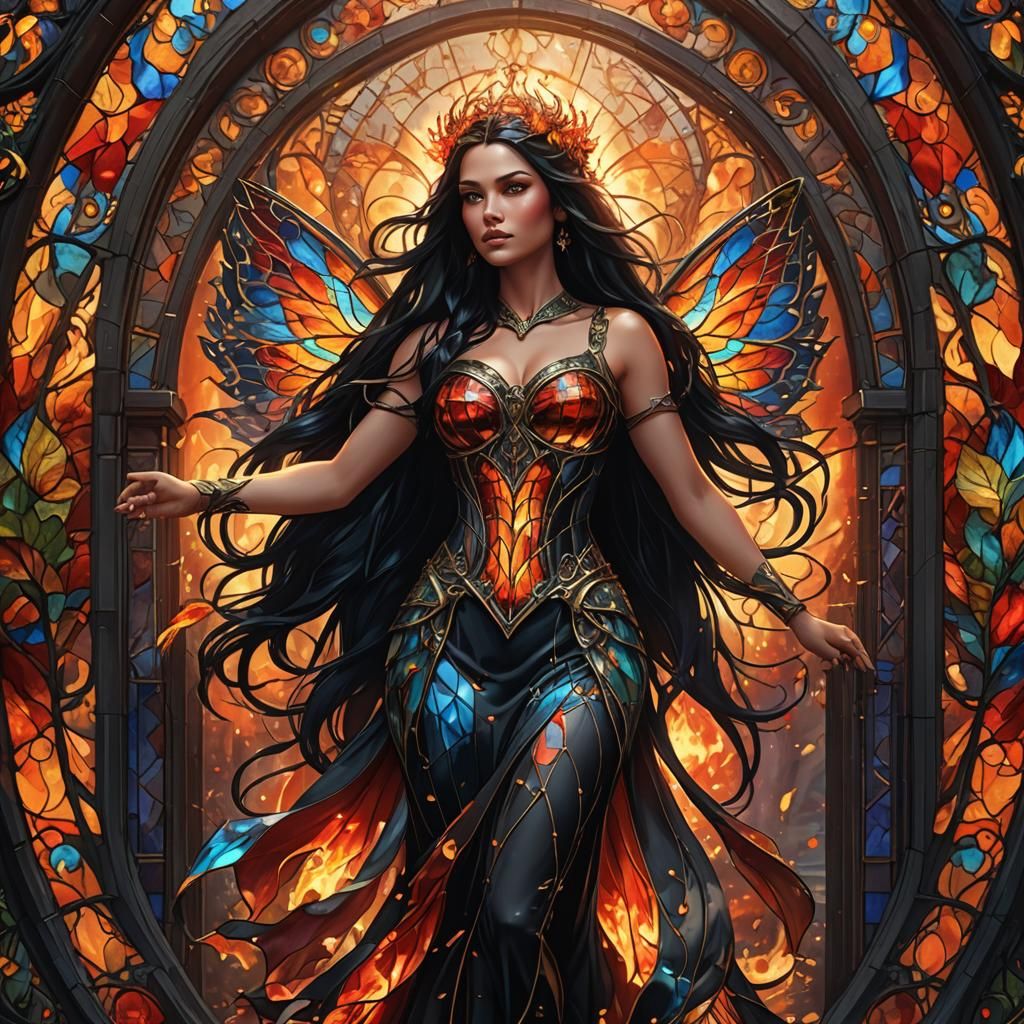 Fire Fairy in Stained Glass Matte Painting